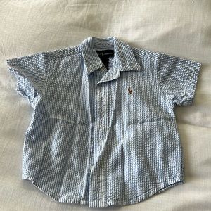Baby blue seersucker Ralph Lauren short sleeve button up- 18 M